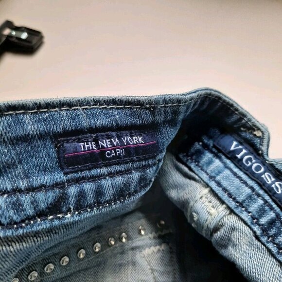 Vigoss New York Capri Jeans Womens 13/14 Thick Stitch Western Cowgirl‎ Bling - Picture 7 of 13